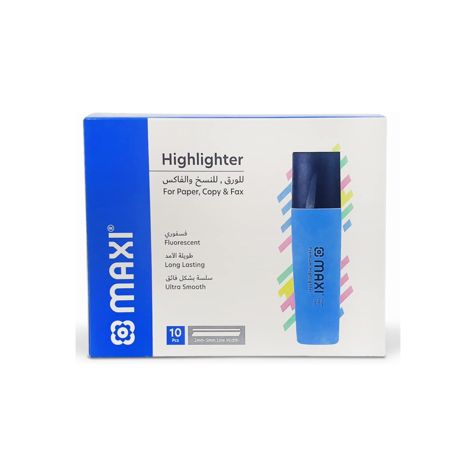 Maxi Super-Fluo Blue Highlighter Box of 10 for office and school in Qatar