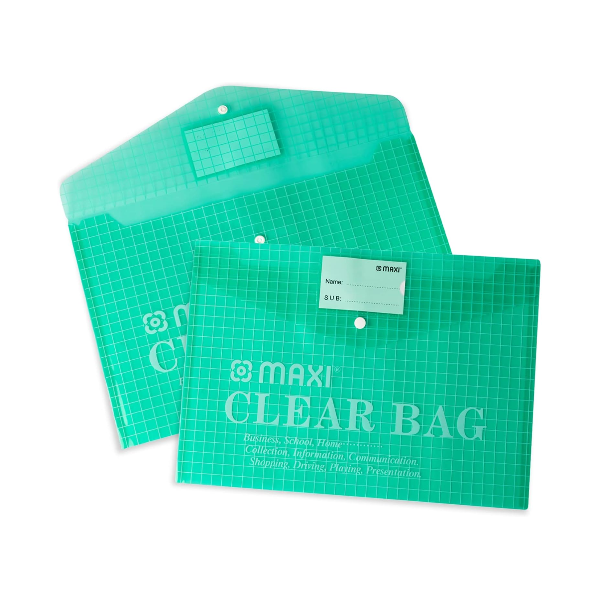 MAXI clear bag with name card green for office files in Qatar