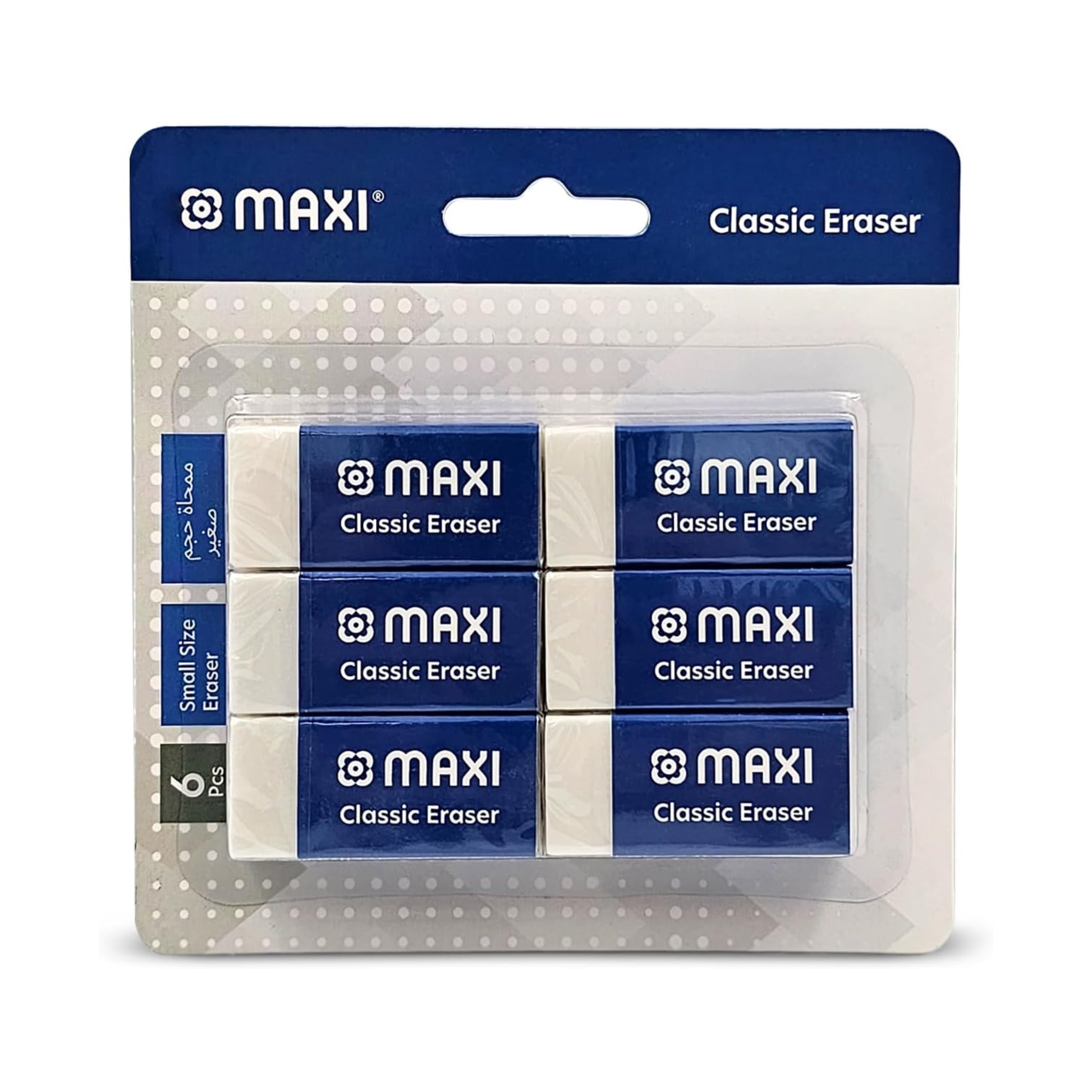 Maxi eraser small size 6 pcs blister pack for school and office use