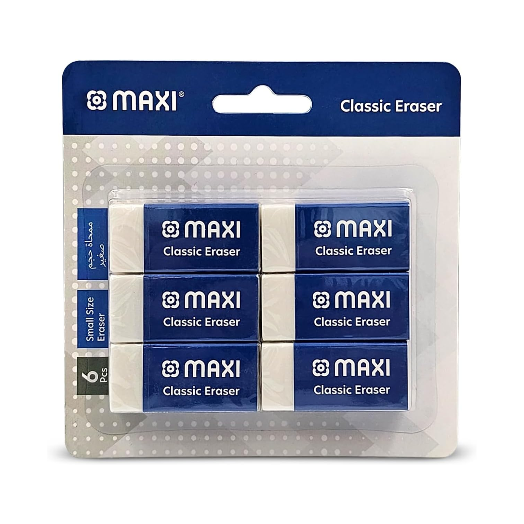Maxi eraser small size 6 pcs blister pack for school and office use
