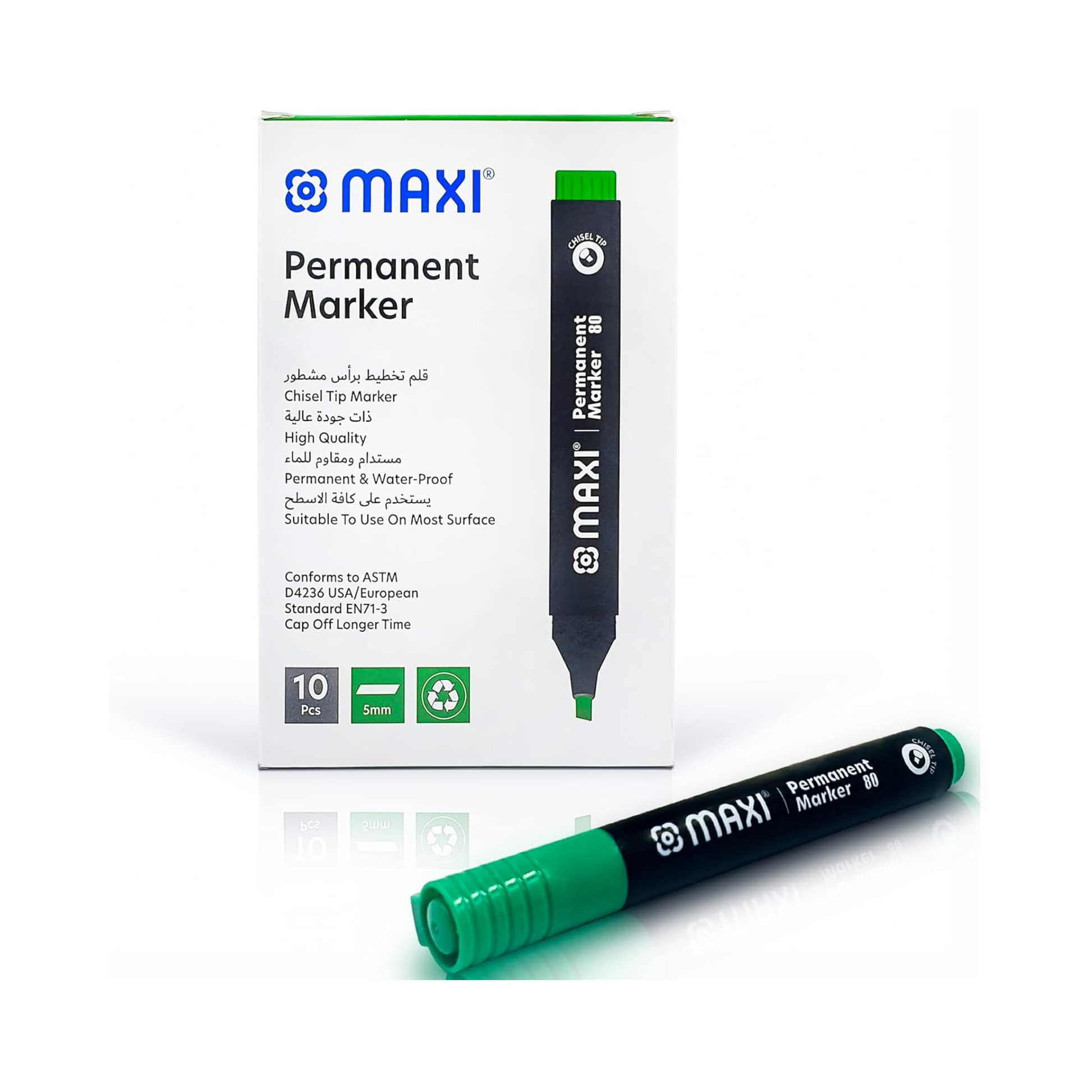 Maxi green permanent marker with chisel tip – box of 10 in Qatar