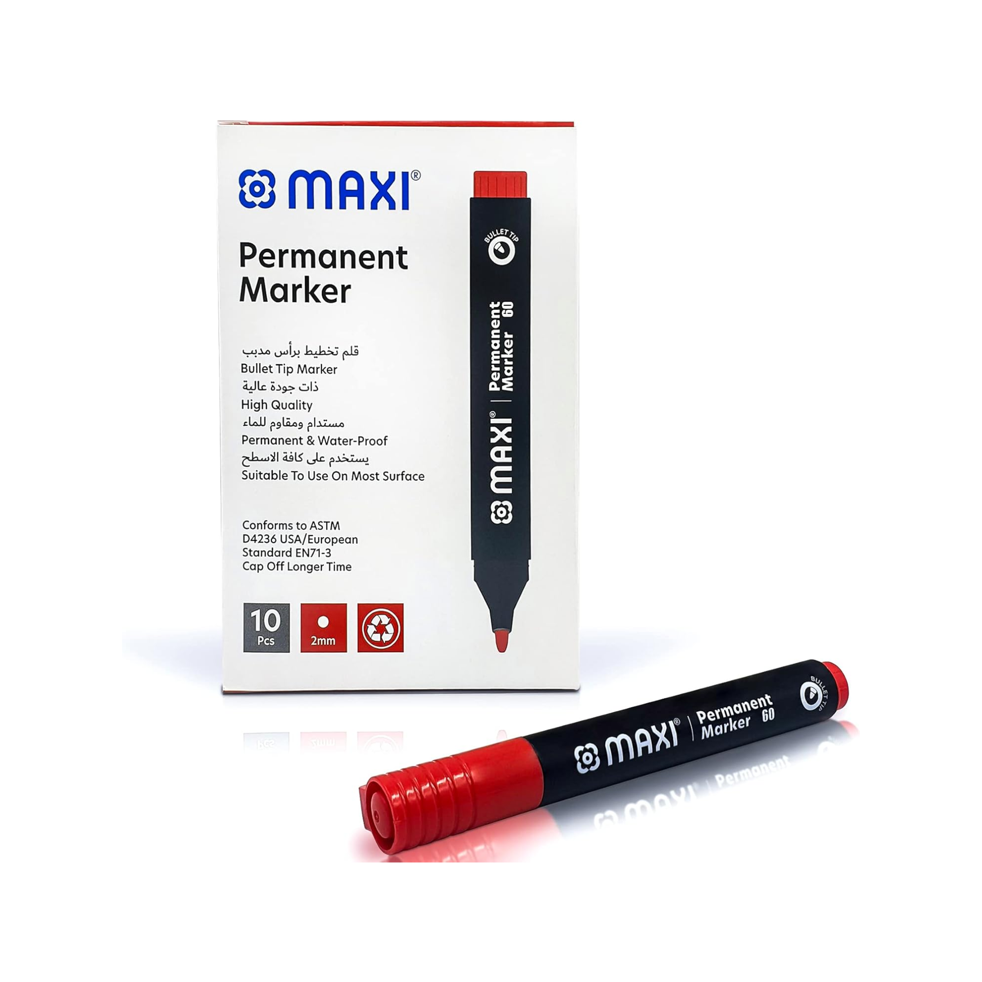 MAXI red permanent marker with chisel tip – box of 10