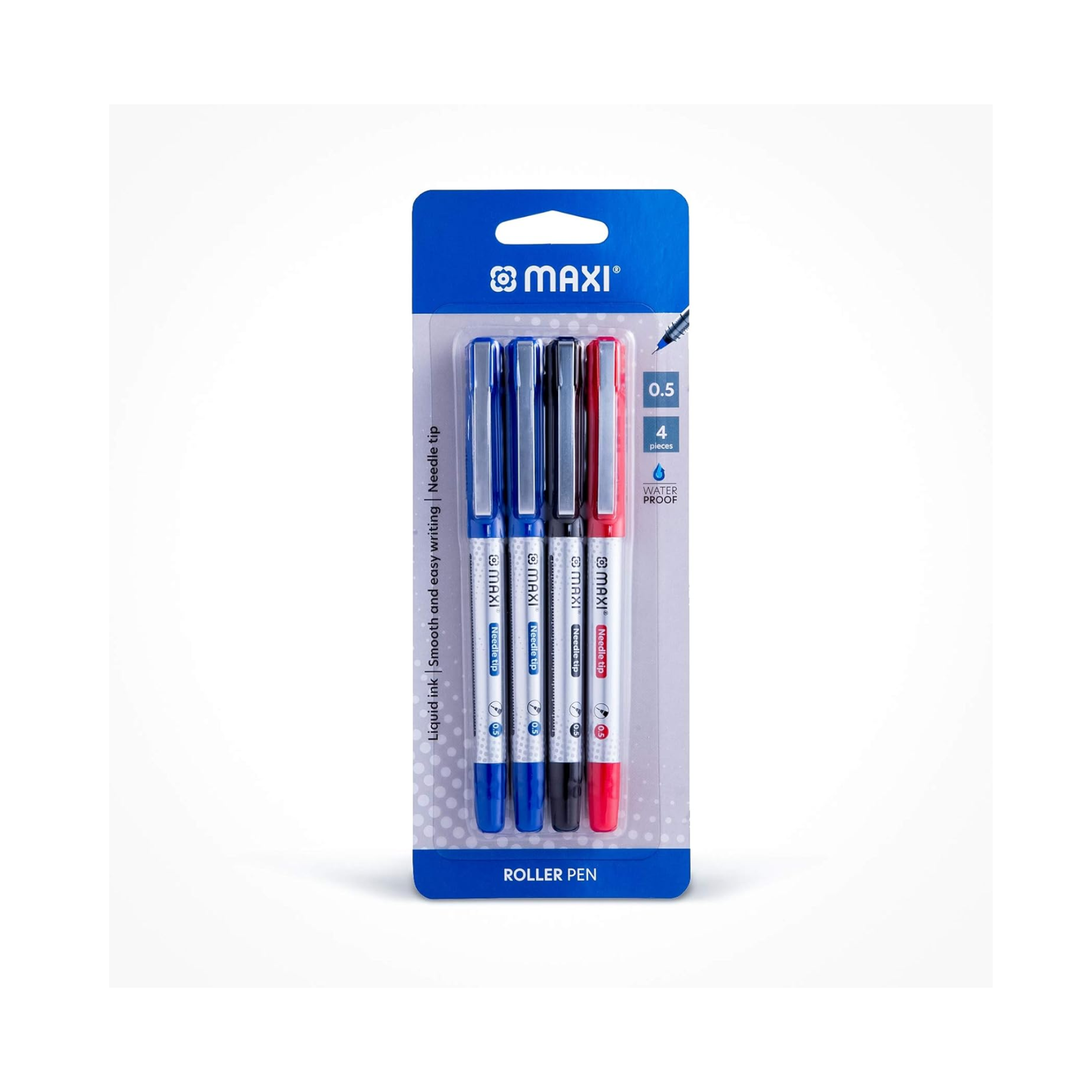 Maxi roller pen 0.5mm needle tip pack of 4 for smooth writing
