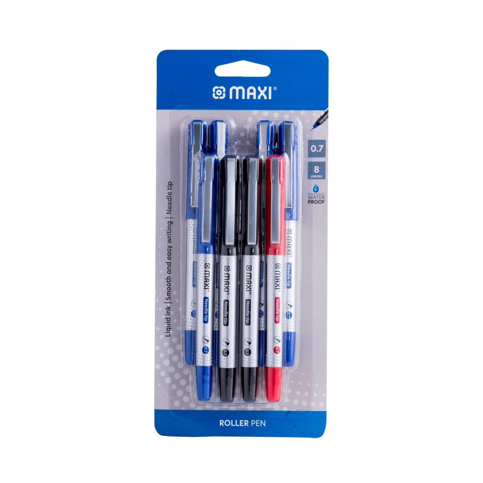 Maxi roller pen 0.7mm needle tip pack of 8 for smooth writing