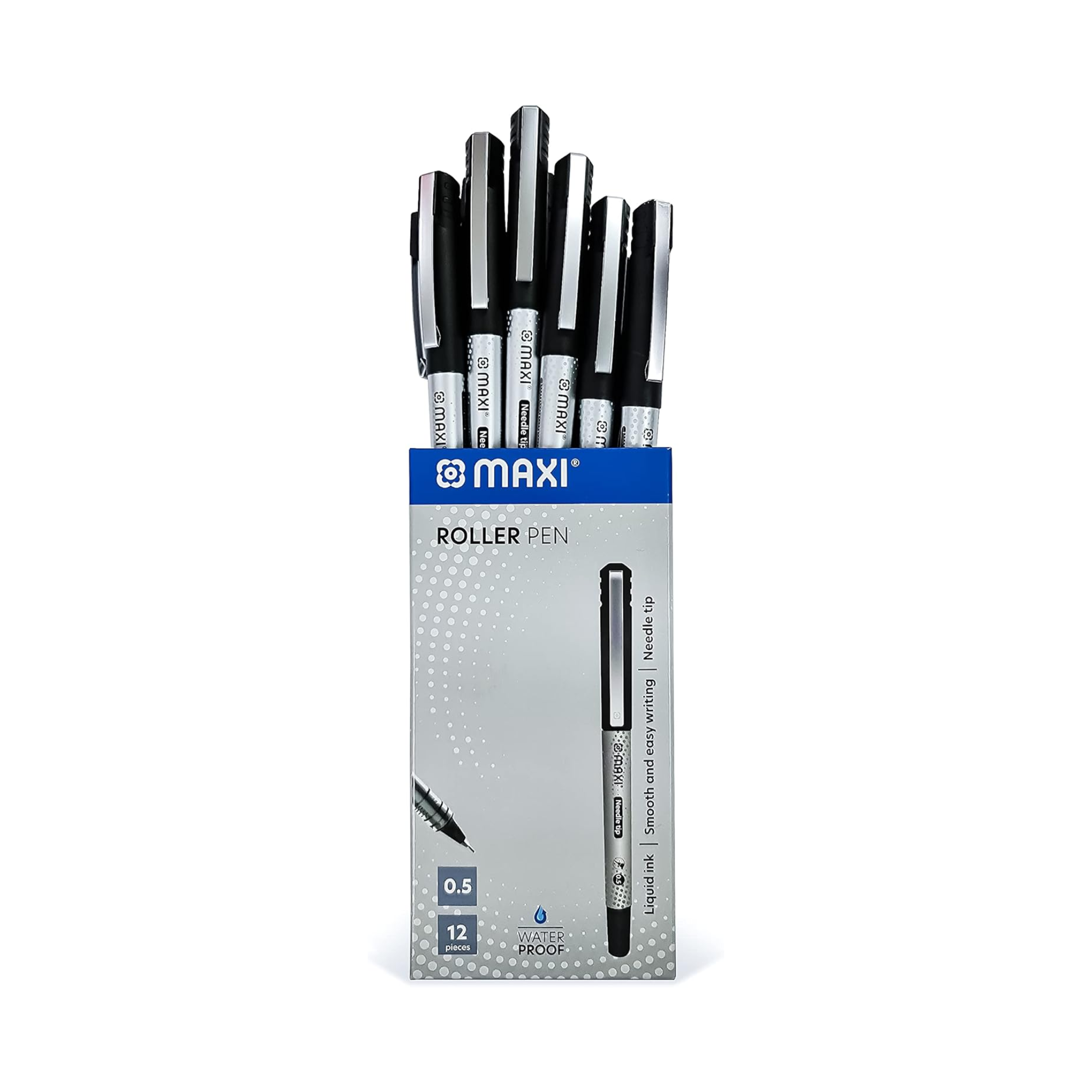 Maxi Roller Pen 0.5mm black needle tip pack of 12 for smooth writing