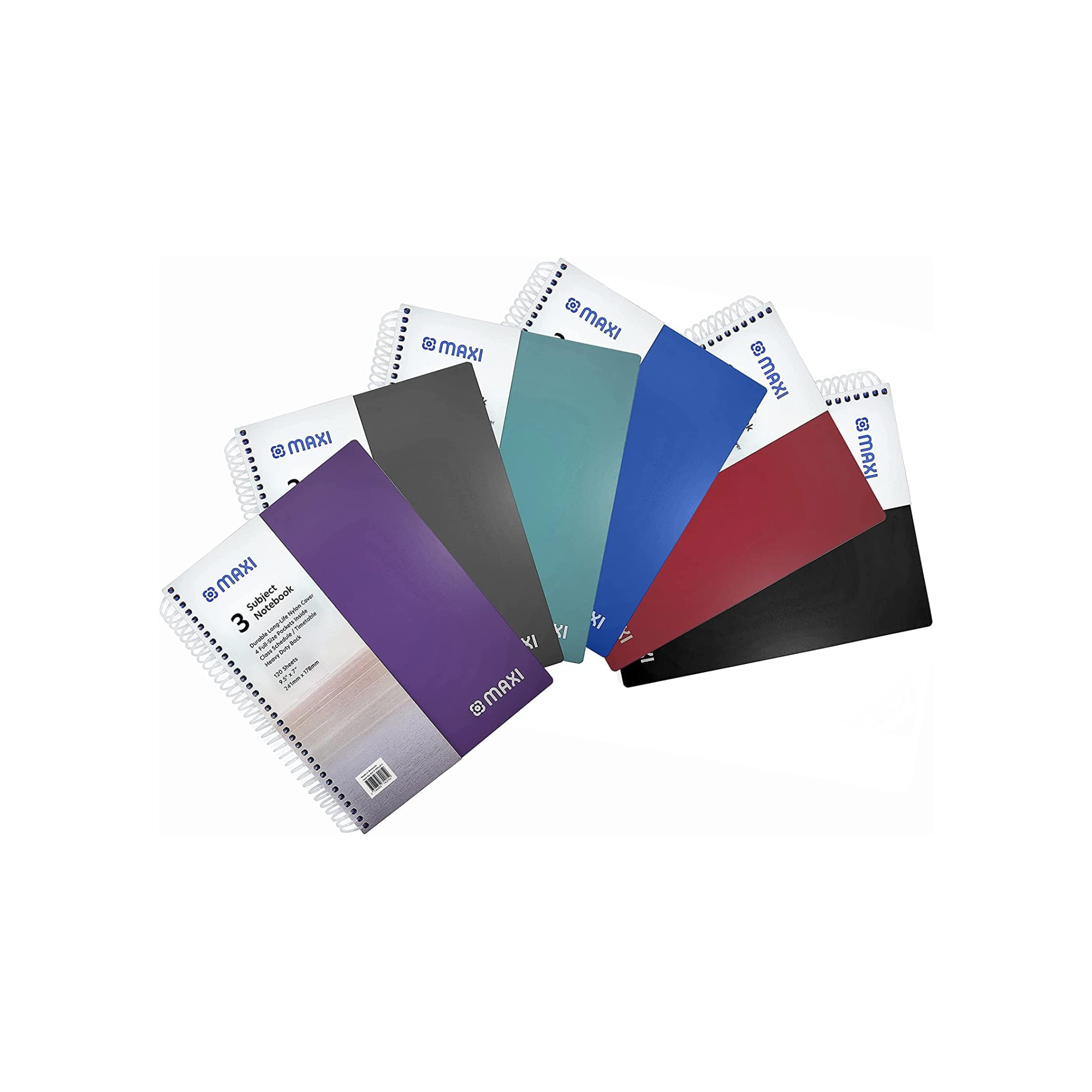 MAXI spiral hardcover 3 subject notebook 120 sheets