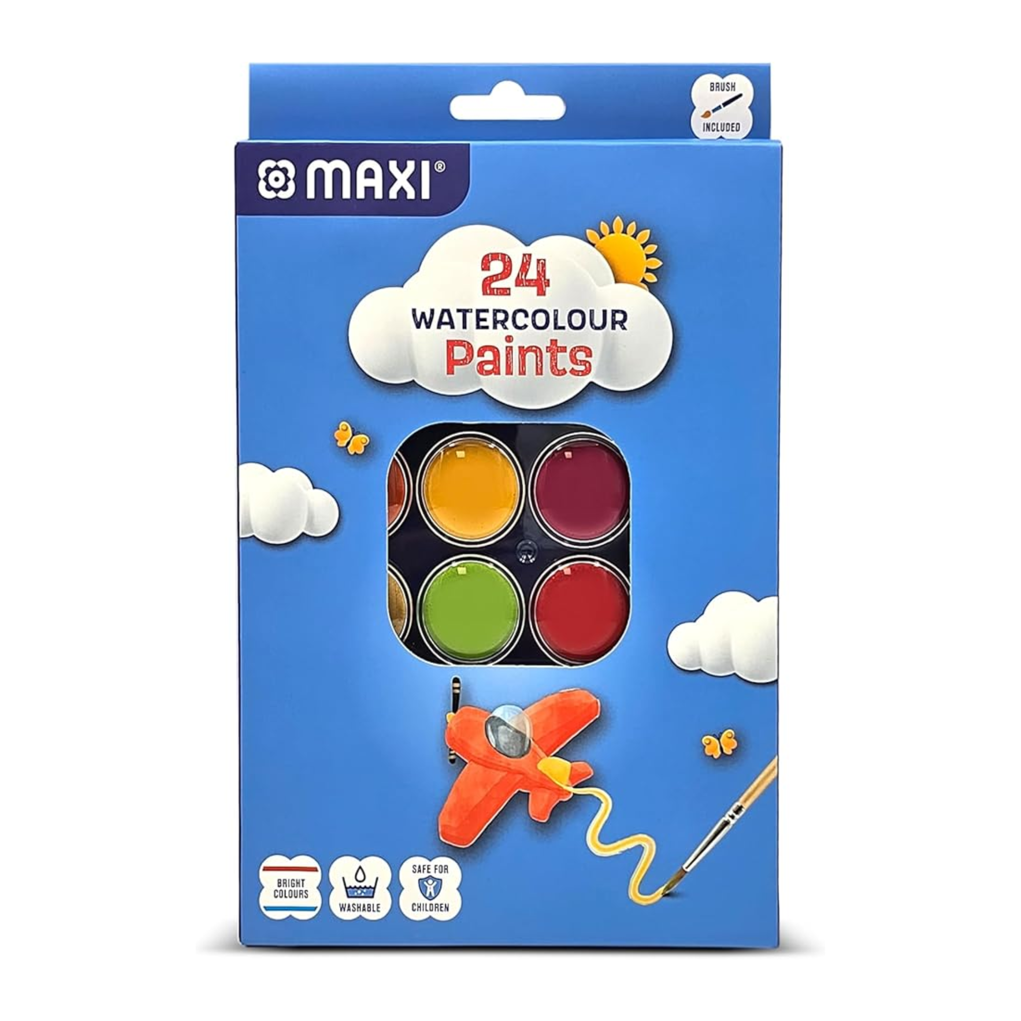 MAXI watercolor paint set with 24 colors and 28mm pans