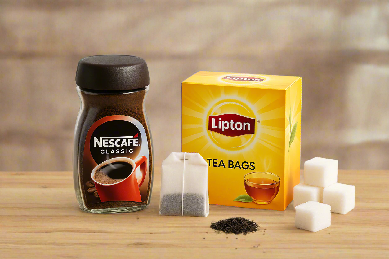 need a catogory image for my website collection Pantry supplies ( nescafe coffee powder liptin tea bag and sugae cube  ) as it appears small on collection image it should be simple and visible 