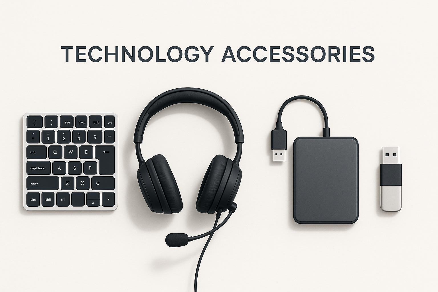 nees a catogory image for my website collection technology items such as key board headset hardisc pendrive  as it appears small on collection image it should be simple and visible 