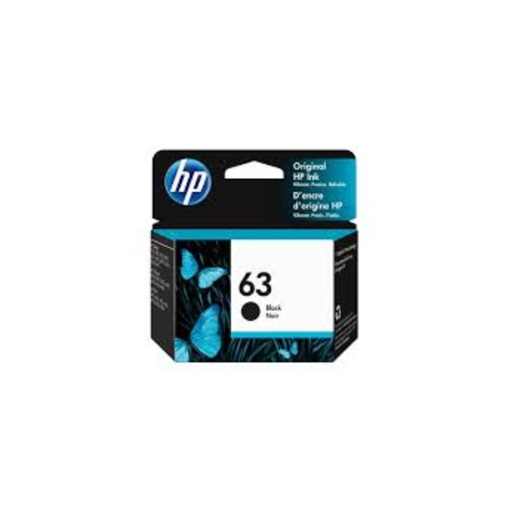 Genuine HP 63 ink cartridge packaging with product label