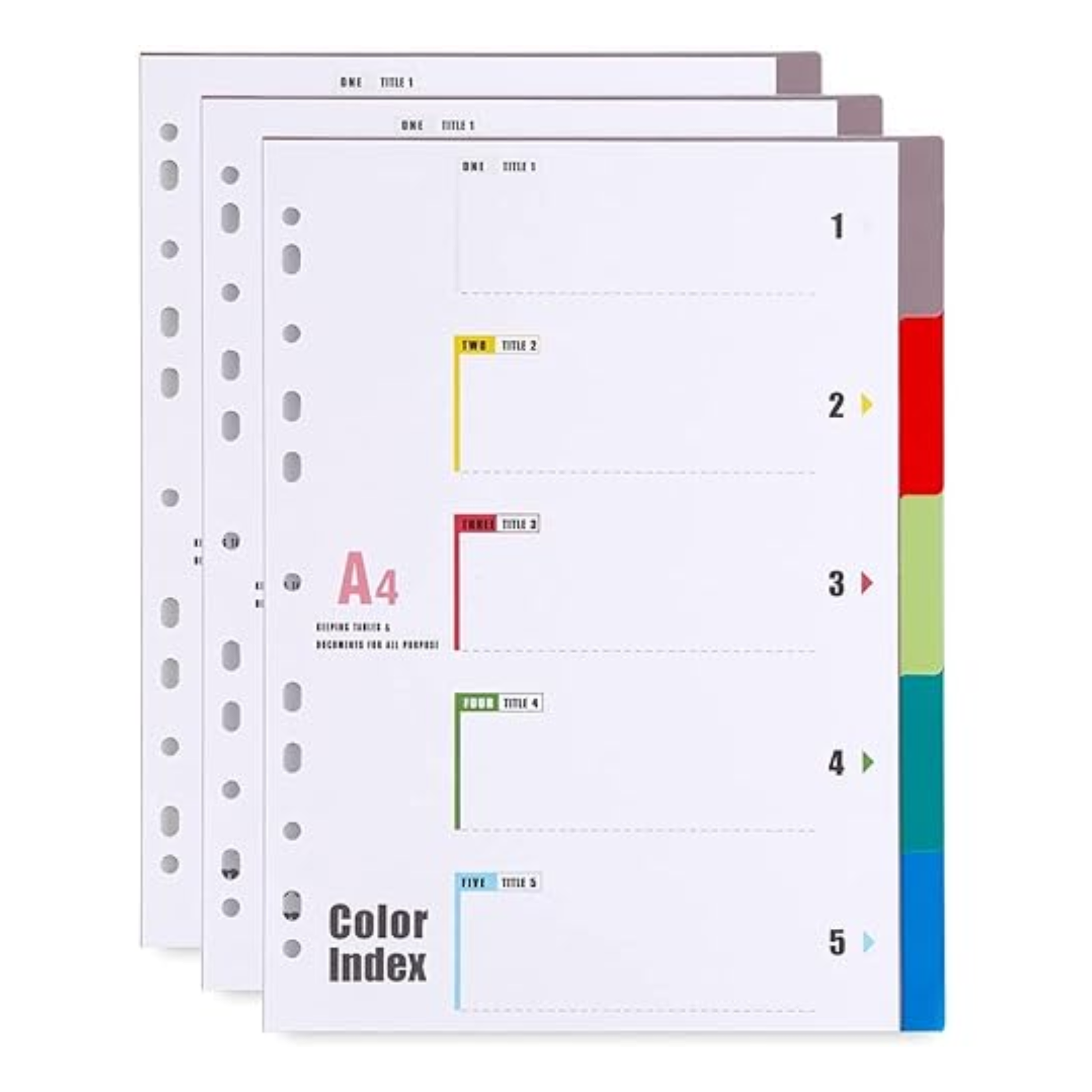 Durable PVC A4 index divider set with 5 color tabs