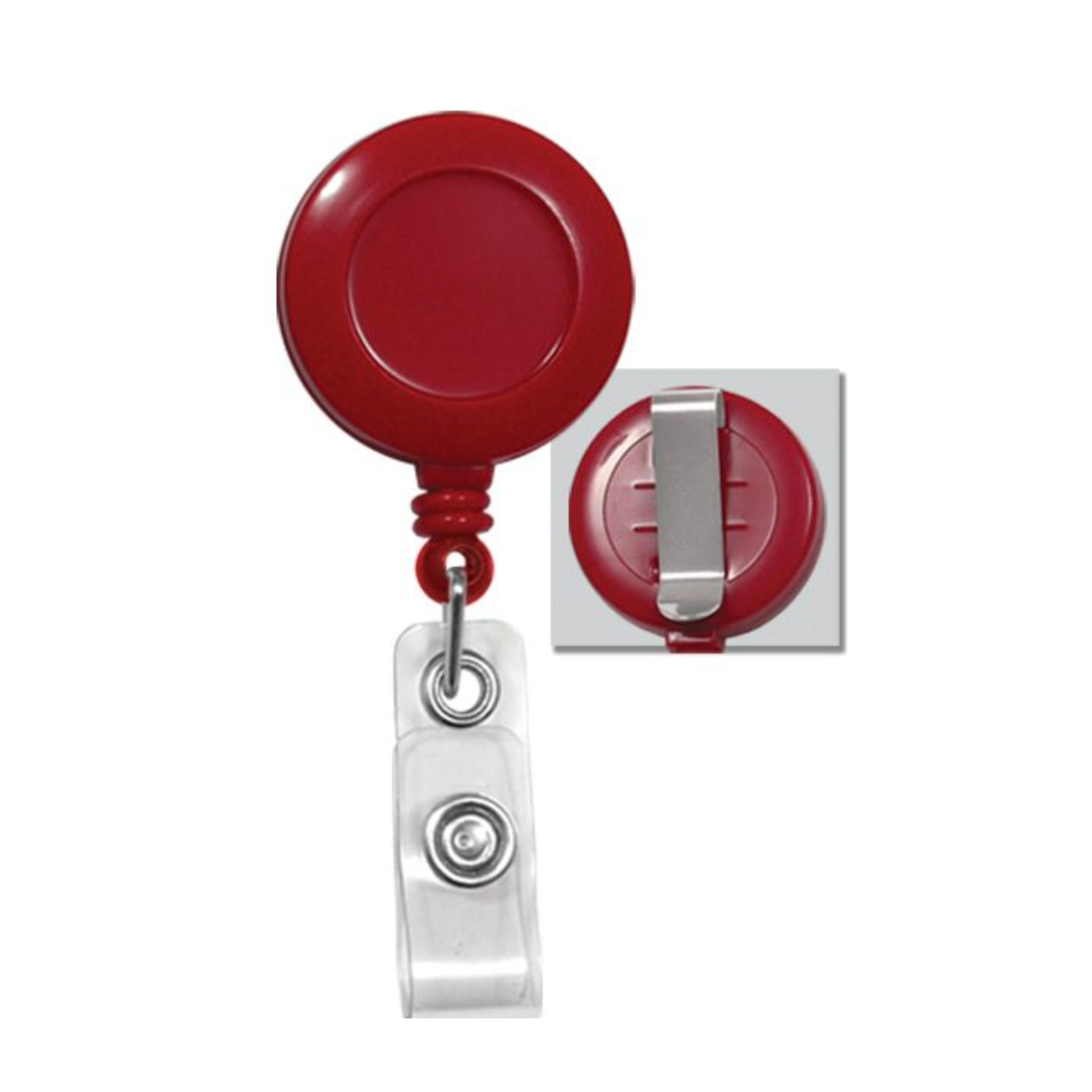 Red badge reel with clip and retractable cord for ID card – available in Qatar