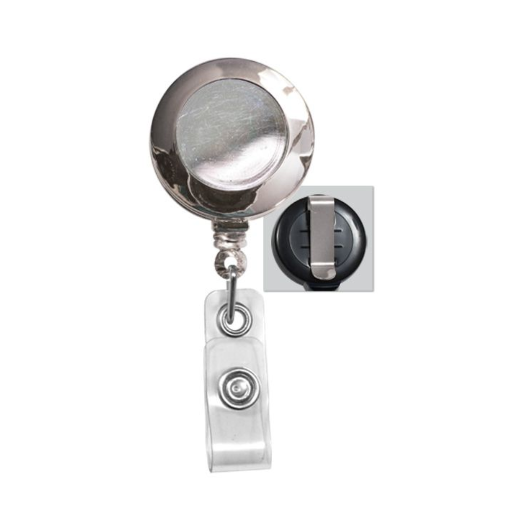 Silver plastic reel badge holder with retractable cord for ID cards – available in Qatar
