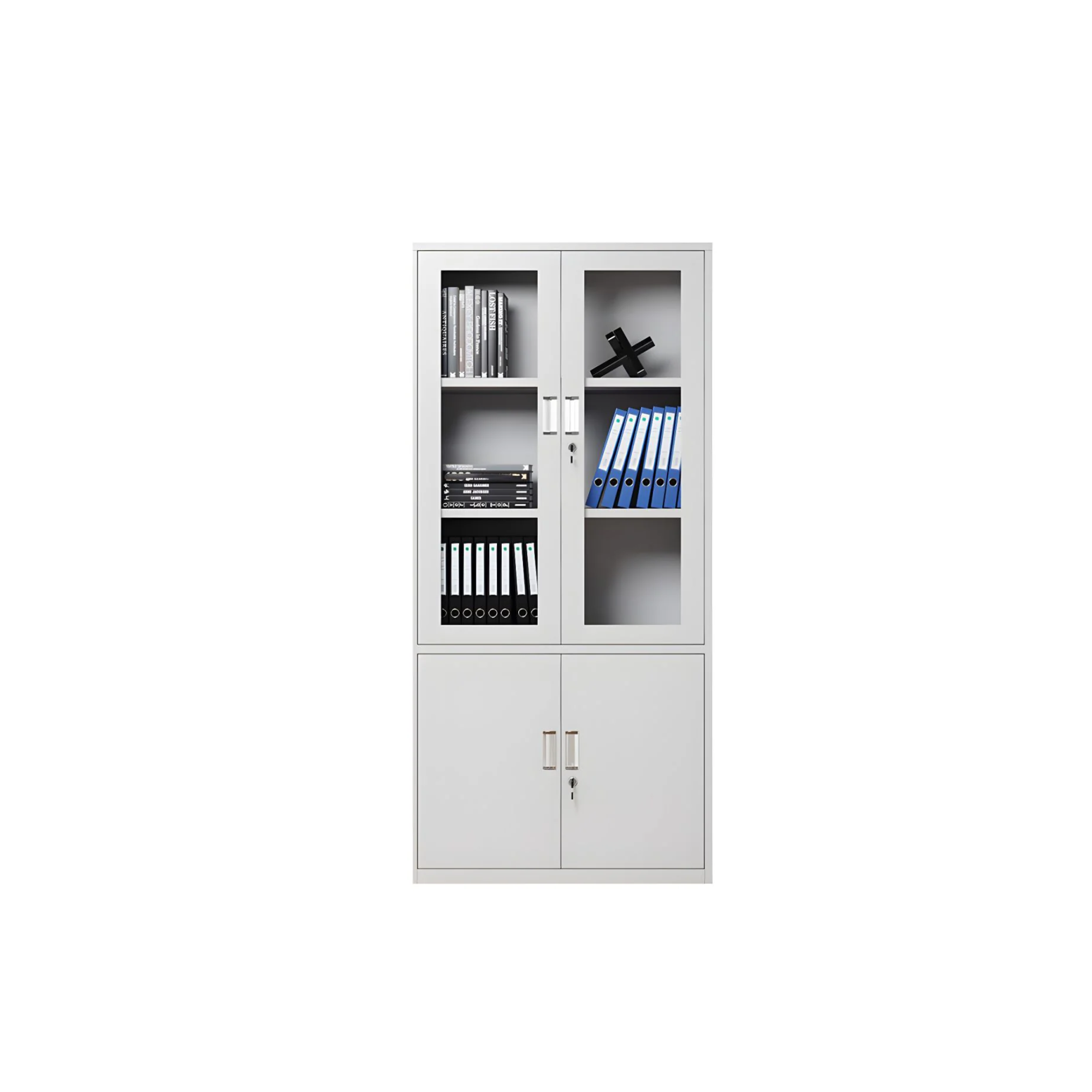 Steel Glass Office File Cabinet with Frosted Grey Body and White Doors – H1830mm in Qatar