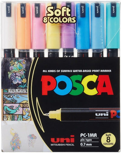 Uni POSCA PC-1MR Soft Colors PAC=08C Paint Marker Set – Ultra-Fine Tip for Detailed Artwork in Qatar