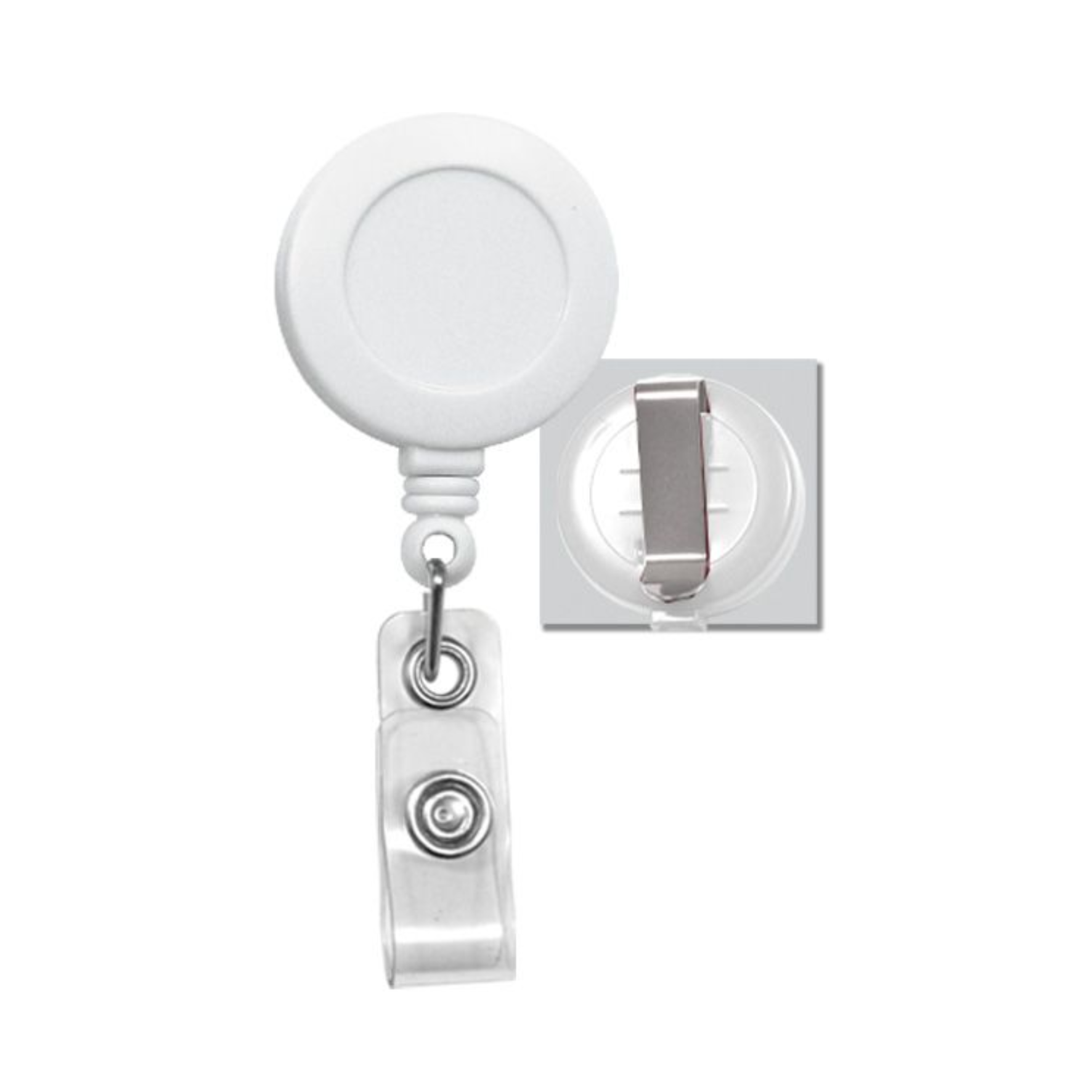 White badge reel with clip and retractable cord for ID card – available in Qatar