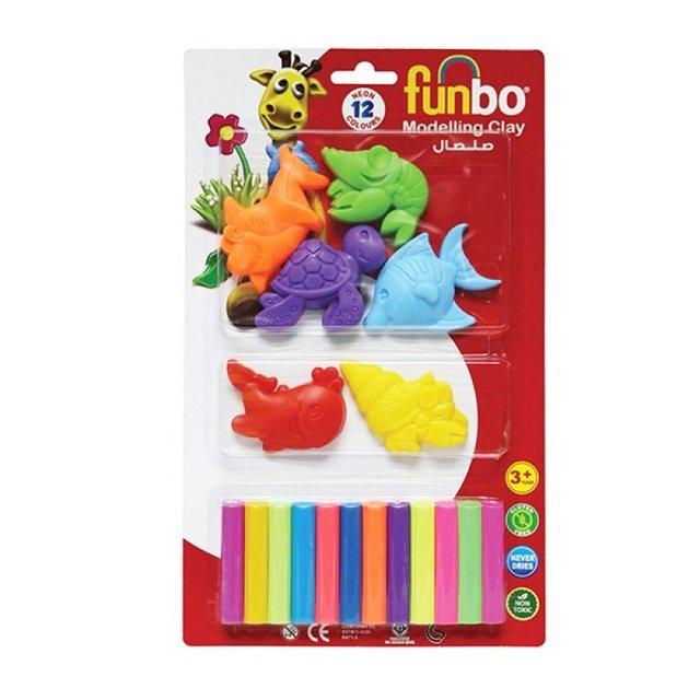 Funbo Modeling Clay 12 Neon CLRS+6 Ocean 3D Molds 150G