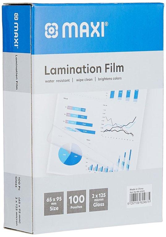 MAXI LAMINATION FILM  65X95MM 125MIC PKT OF 100PC MX-65X95