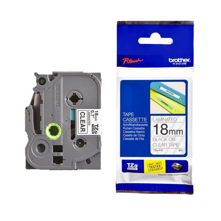 Brother Tape Cassette 18MM Black ON Clear TZE-141