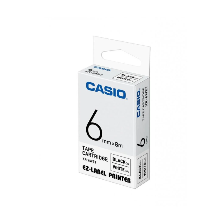 Casio XR-6WE1 Tape Cassette, 6MM X 8M, Black ON White