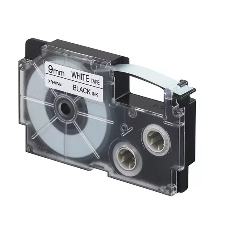 Casio EZ Label Tape Cartridge, 9MM X 8M, Black ON White XR-9WE1