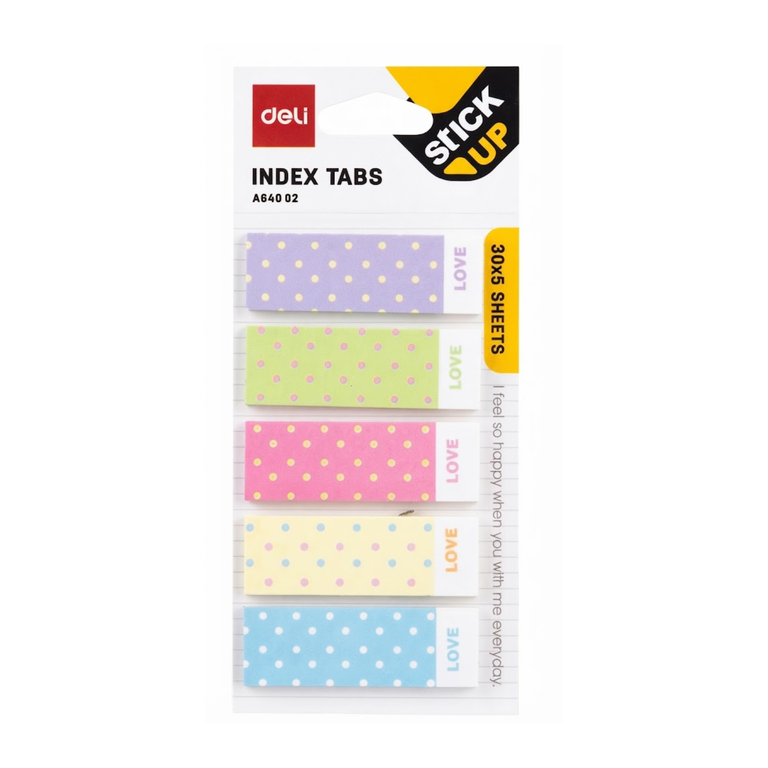 Deli Paper Index Tabs 5×30SHEETS 5 Patterns DLWA64002