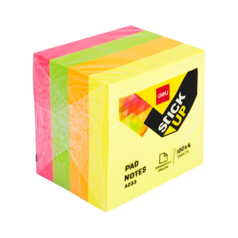 Deli Sticky Notes 51MM*51MM 2'*2' 4*100 Sheets Asst. DL-WEA03303