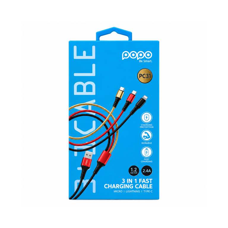 Popo 3 IN 1 Usb Fast Charging Cable 1.2 Meter PC31
